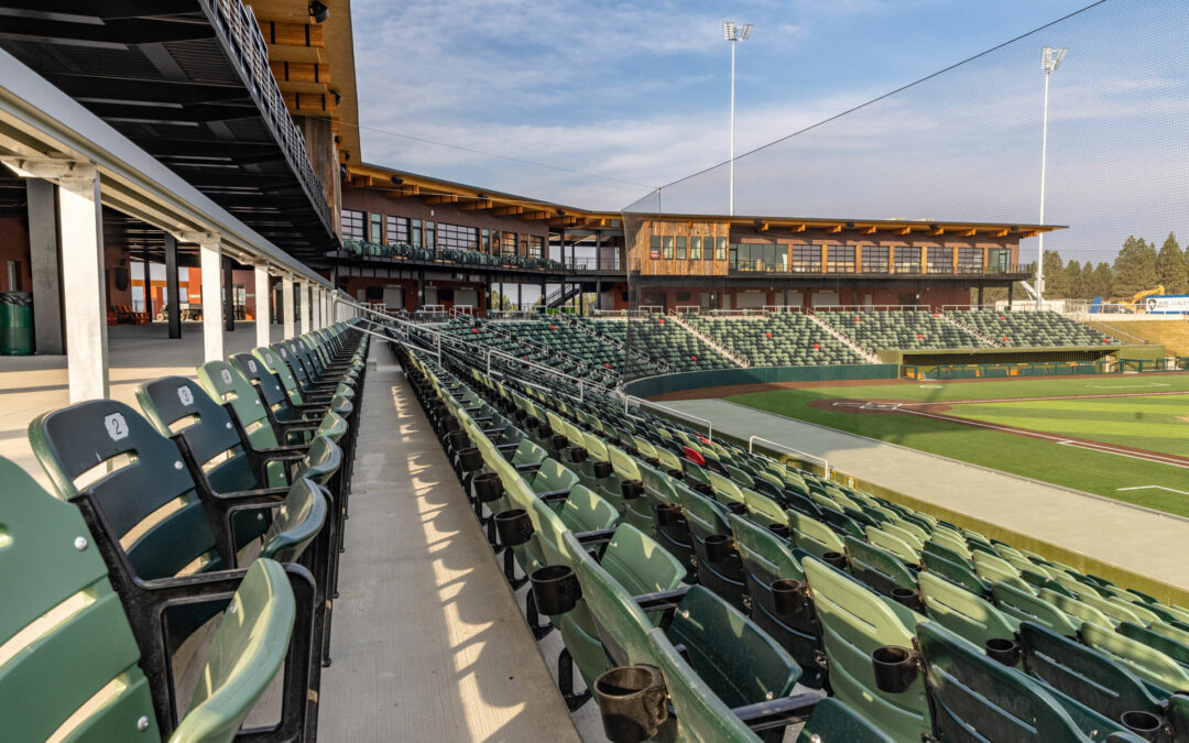 Glacier Bank Park seating along the third baseline building